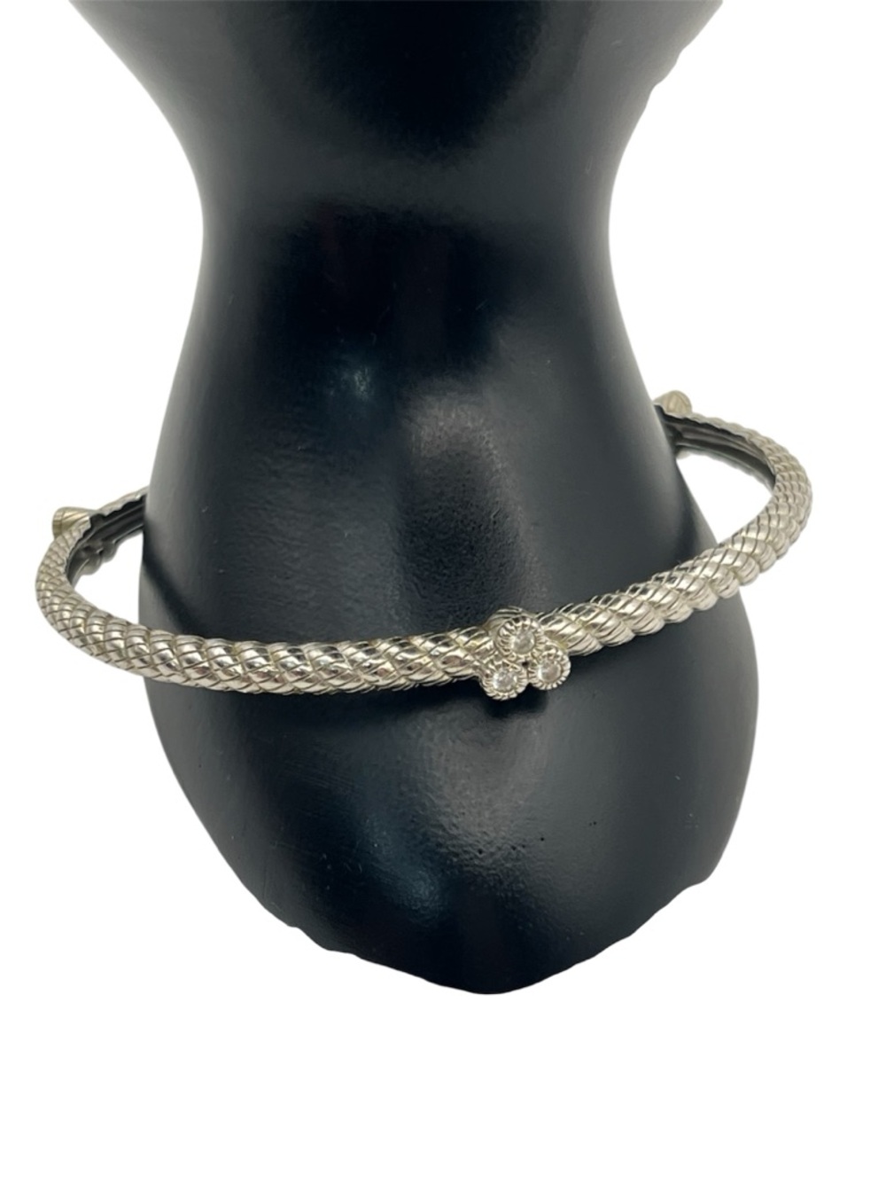Judith Ripka designer sterling silver twisted CZ cluster bangle bracelet
